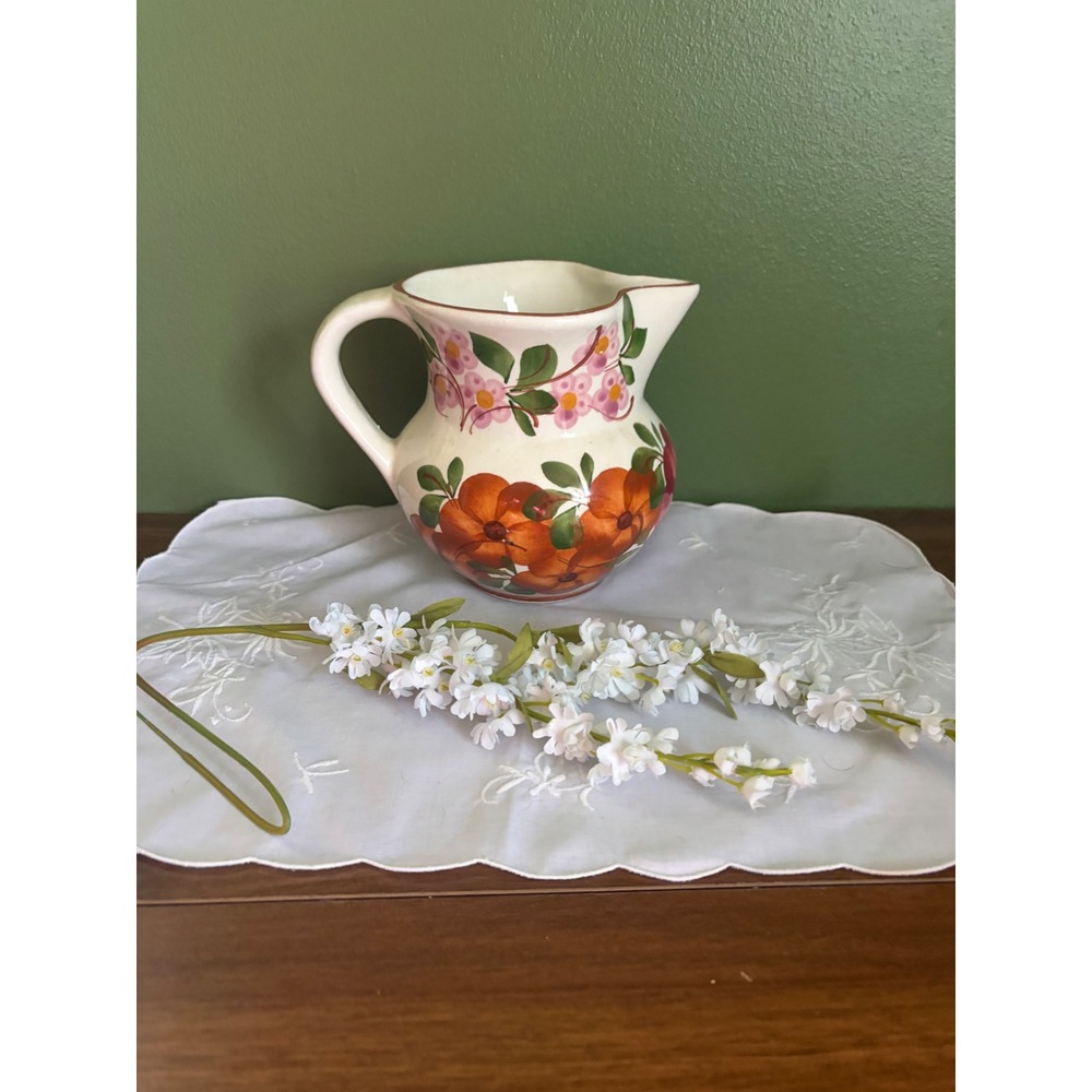 Vintage Hand Painted Floral Ceramic Pitcher Multi‎ Color Flower Vase